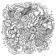 Summer nature vector doodles illustration.