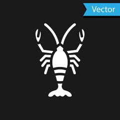 White Lobster icon isolated on black background. Vector