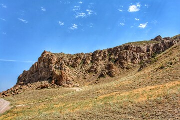 The Ili River in Kazakhstan. Tamgaly-Tas. Cave drawings. 