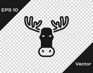 Black Moose head with horns icon isolated on transparent background. Vector