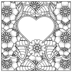 Mehndi flower for henna, mehndi, tattoo, decoration. decorative ornament in ethnic oriental style. doodle ornament. outline hand draw illustration. coloring book page.