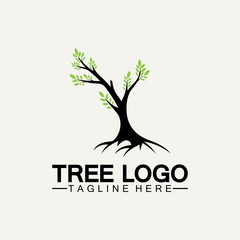 Tree logo icon vector illustration design.Vector silhouette of a tree templates of tree logo and roots  tree of life design illustration