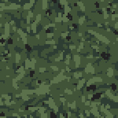 Digital camo background. Seamless camouflage pattern. Military texture. Khaki green forest color. Vector fabric textile print designs.