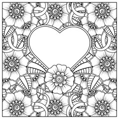 Mehndi flower for henna, mehndi, tattoo, decoration. decorative ornament in ethnic oriental style. doodle ornament. outline hand draw illustration. coloring book page.