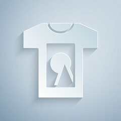 Paper cut T-shirt icon isolated on grey background. Paper art style. Vector