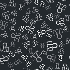 Fototapeta na wymiar Grey Binder clip icon isolated seamless pattern on black background. Paper clip. Vector