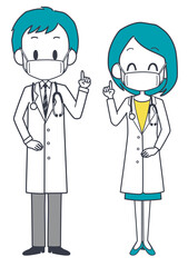 マスクを着けた男女の医師