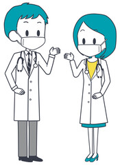 マスクを着けた男女の医師