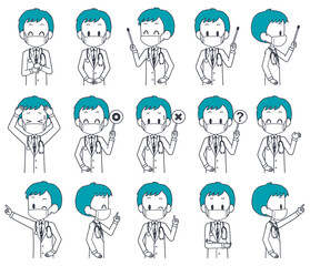 マスクを着けた男性の医師の表情セット