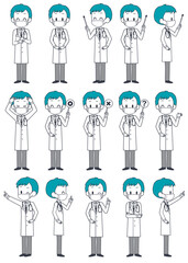 マスクを着けた男性の医師の表情セット