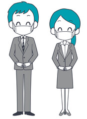マスクを着けたスーツ姿の男女