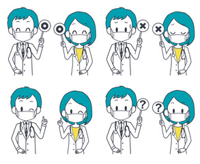 マスクを着けた男女の医師の表情セット