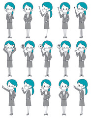 マスクを着けたスーツ姿の女性の表情セット