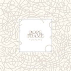 Vector invitation template tangled ropes line. Square with text.