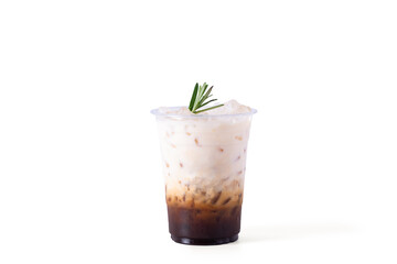 latte milk coffee in glass Isolate on white background. cafe menu concept.