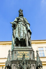 Obraz premium Historical statue (1848) of Charles IV (Karel IV) near Charles Bridge. Charles IV - Holy Roman Emperor, was the second king of Bohemia. Prague, Czech Republic.