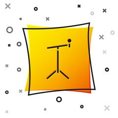Black Microphone with stand icon isolated on white background. Yellow square button. Vector