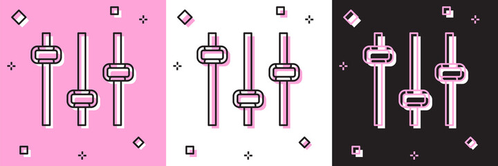 Set Music equalizer icon isolated on pink and white, black background. Sound wave. Audio digital equalizer technology, console panel, pulse musical. Vector