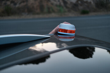 Obraz premium Emergency light for damaged vehicles (luminous beacon V16), dgt, mandatory to replace by triangles.