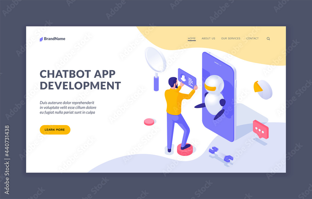 Poster development chatbot in mobile application. programmer configures virtual assistant. smart artificial