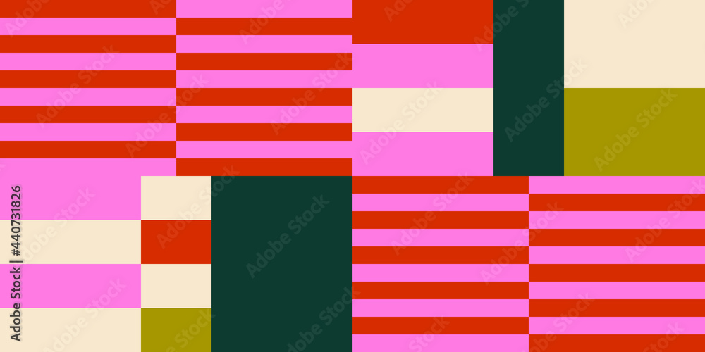 Aufkleber Modern vector abstract  geometric background with stripes, rectangles and squares  in retro scandinavian style. Pastel colored simple shapes graphic pattern. Abstract mosaic artwork.