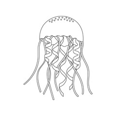 line art silhouette of a black jellyfish on a white background. vector illustration. close-up, isolated, marine life, sea animal