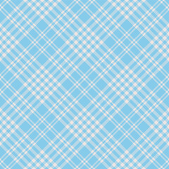 Fototapeta premium Light blue and beige argyle striped plaid. Gingham pattern close-up for textile, paper and other prints.