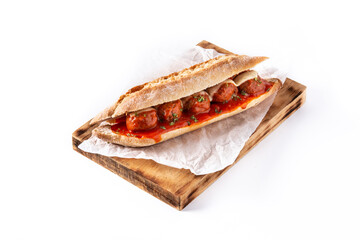 Meatball sub sandwich isolated on white background	