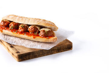 Meatball sub sandwich isolated on white background	