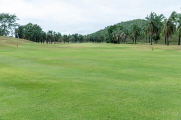 Fototapeta na wymiar Golf course has a wide area. with beautiful green grass