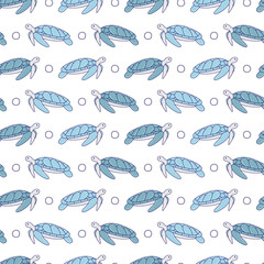 Seamless vector patterns with turtles. Animal world under water. Ocean. Hand drawn illustration.