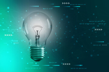 3D illustration bulb future technology, innovation background, creative idea concept 