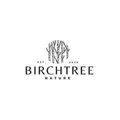 Birch Tree Plant Drawing Logo Vector Illustration Template Icon 