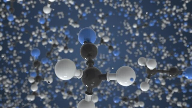 Molecule of acetonitrile, conceptual molecular model. Conceptual looping 3d animation