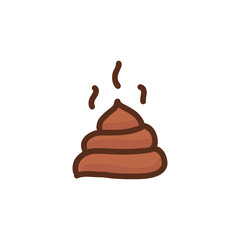 Piece of turd icon in cartoon style. Brown poop is smelly. Vector illustration isolated on white background.