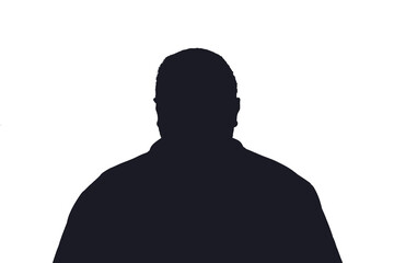 Silhouette of anonymous big fat man on white background