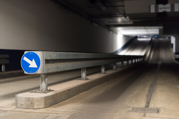 The entrance to the parking garage at night 