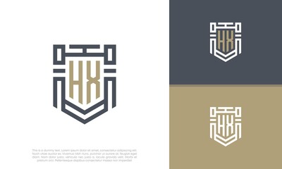Luxury Shield Letter HX Logo Design. Initial Letter Logo.