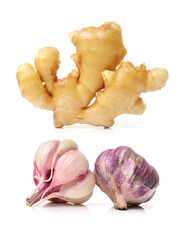 garlic and ginger isolated on white background