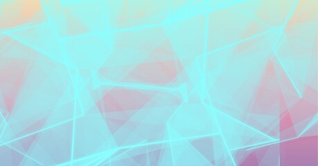 Digitally generated image of neon blue plexus networks against yellow and pink gradient background