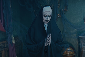 Fototapeta na wymiar gothic nun in chapel