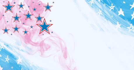 Composition of stars coloured with american flag on white background