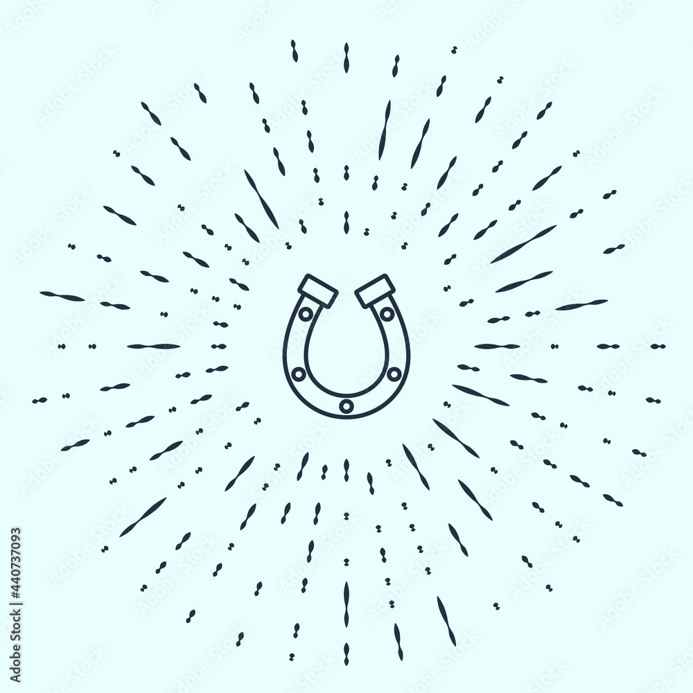 Poster black line horseshoe icon isolated on grey background. abstract circle random dots. vector