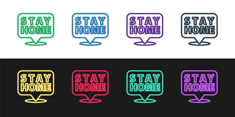 Set line Stay home icon isolated on black and white background. Corona virus 2019-nCoV. Vector.