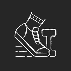 Morning workout chalk white icon on dark background. Running in mornings for daily exercise. Outdoor sport. Jogging as activity. Everyday routine. Isolated vector chalkboard illustration on black
