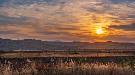 Obraz premium Beautiful Landscape at Sunrise, Butera, Caltanissetta, Sicily, Italy, Europe