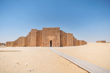 Entrance to the mortuary temple near pyramid of Djoser in Saqqara. Roofed colonnade entrance of...