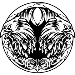 Eagles Head With Ornaments Silhouette