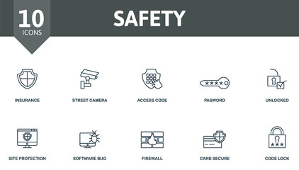 Safety icon set. Contains editable icons security theme such as insurance, access code, unlocked and more.