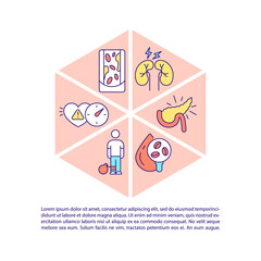 Diabetes concept line icons with text. PPT page vector template with copy space. Brochure, magazine, newsletter design element. Medicaments for ill people help linear illustrations on white